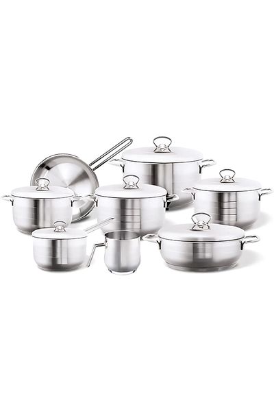 Cady One 14-piece Non-stick Stainless Steel Cookware Set, Made In Turkey 109-09-ba2100