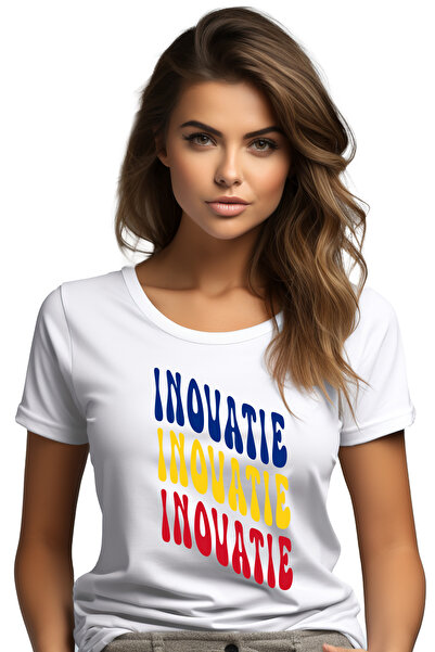 StoryGift Romania Tricou Femei Cuvantul Inovatie, In Culorile Steagului Roman...