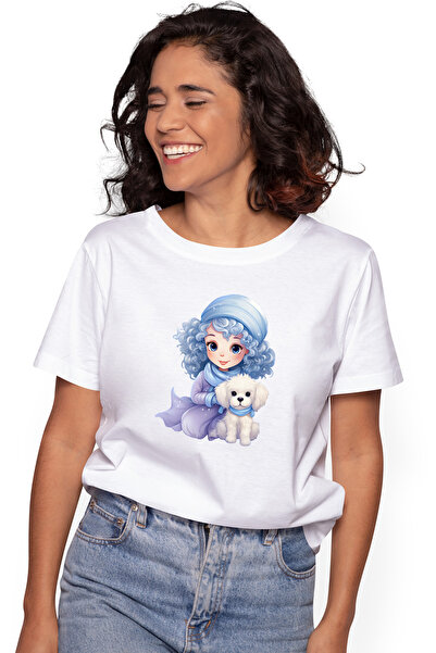 StoryGift Romania Tricou Femei Cu O Fetita Dragalasa Care Are Un Catel Alb, I...