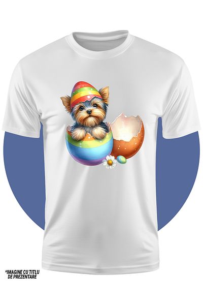 StoryGift Romania Tricou Copii Cu Un Catel Blanos Care Iese Dintr-un Ou Spart, Ilustratie, Floare Alba, Curi