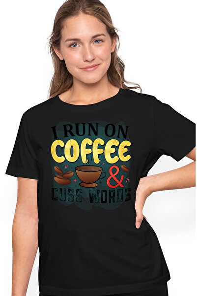 StoryGift Romania Tricou Femei Cu Mesajul "i Run On Coffee & Cuss Words", Ilu...
