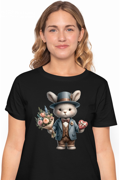 StoryGift Romania Tricou Femei Cu Un Iepure La Costum Care Tine Un Buchet Cu ...