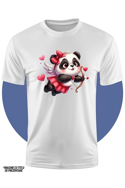 StoryGift Romania Tricou Copii Cu O Ursoaica Panda, Ilustratie, Cupidon, Trage Cu Arcul, Ilustratie, Inimioa