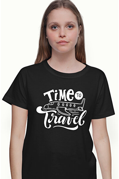 StoryGift Romania Tricou Femei Cu Un Avion Si Mesajul "time To Travel" - E Ti...