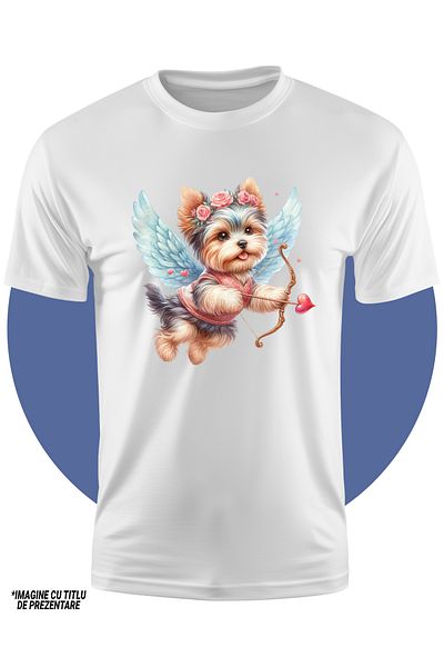 StoryGift Romania Tricou Copii Cu Un Catel Vesel Care Trage Cu Arcul, Ilustratie, Aripi, Zboara, Animal De C