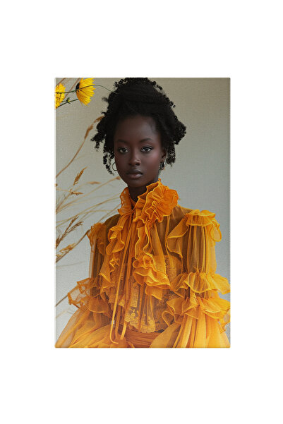 StoryGift Romania Tablou Canvas Fata Africana In Rochie Galbena Cu Parul Brun...