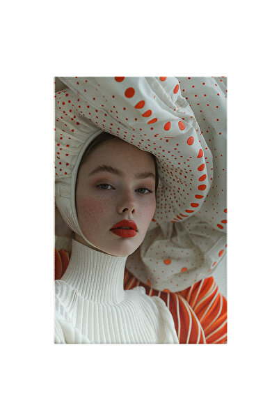 StoryGift Romania Tablou Canvas Doamna Cu Piele Albă Și Pălărie Cu Buline Stă...