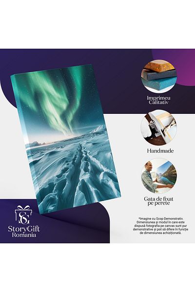 StoryGift Romania Tablou Canvas: Valea Magiei Și Undele Verzi Ale Luminii Nordului Ce Păzesc Ținutul Gheții Pictu
