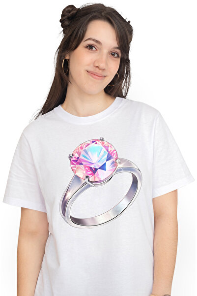 StoryGift Romania Tricou Femei Cu Un Inel Cu Diamant, Nepretuit, Cadou, Dar, ...