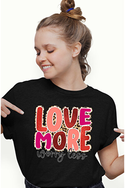 StoryGift Romania Tricou Femei Cu Mesajul "love More, Worry Less", Iubeste Ma...