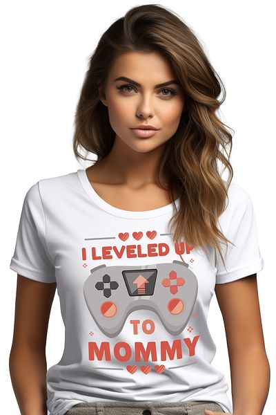 StoryGift Romania Women's T-Shirt With Play Station Controller, Message In English I Leveled Up To Mommy, WHT_L,STG61525