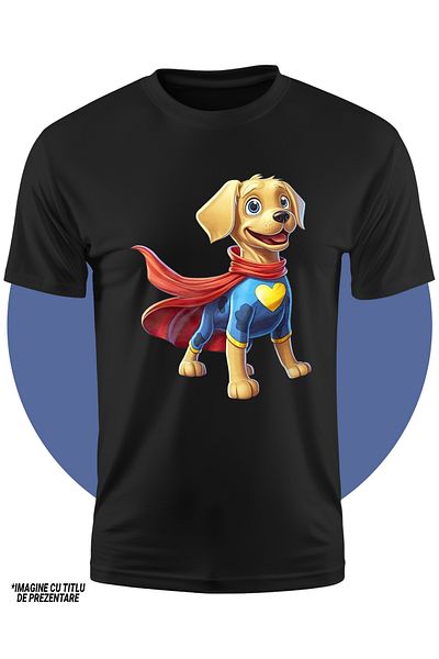 StoryGift Romania Tricou Copii Cu Un Catel In Costum De Erou, Superputeri, Pelerina, Veselie, Ajutor, 100%