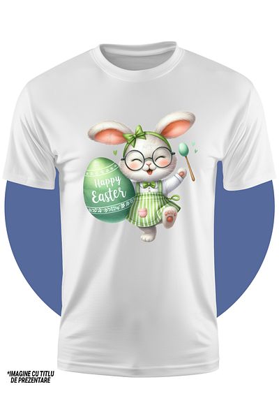 StoryGift Romania Tricou Copii Cu O Iepuroaica In Rochita, Ilustratie, Funda, Verde, Paste Fericit, Inimioar