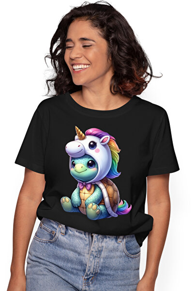 StoryGift Romania Tricou Femei Cu O Broscuta Testoasa Cu O Caciulita De Unicorn, Ilustratie, Pentr Blk_l