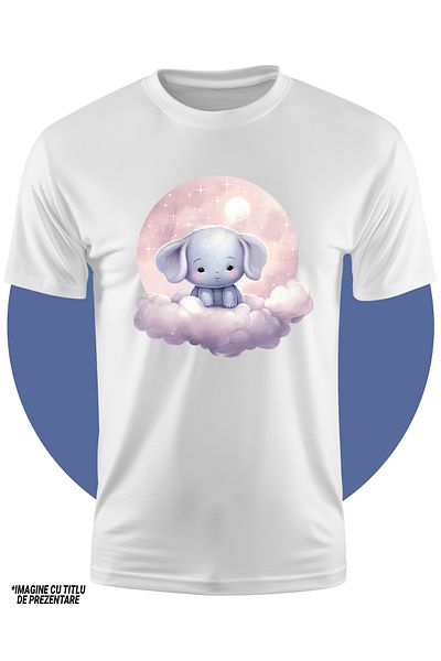 StoryGift Romania Tricou Copii Cu Un Animalut Obosit Si Somnoros, Ilustratie, Luna Plina, Norisori, Ora De C