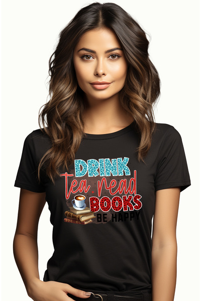 StoryGift Romania Tricou Femei Cu Mesajul "drink Tea, Read Books, Be Happy", ...