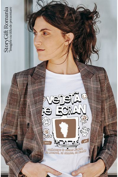 StoryGift Romania Tricou Femei Vedeta Pe Ecran, Lumea Digitalizata, Televizor Cu Imprimeu Pe Fata, Wht_m