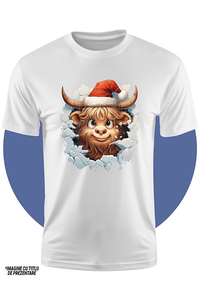 StoryGift Romania Tricou Copii Cu Un Zimbru Care Poarta O Caciula De Craciun, Ilustratie, Scoate Capul Print