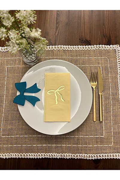 kidspartim منديل نادل مطوي بفيونكة صفراء مذهبة باللون الذهبي 16 قطعة