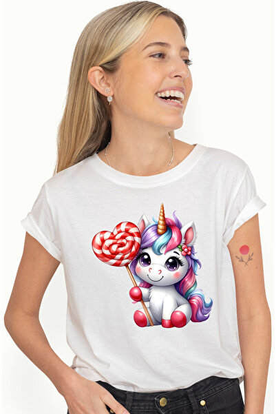 StoryGift Romania Tricou Femei Cu Un Unicorn Vesel, Ilustratie, Tine O Acadea, Imbujorata, Dulciur Wht_l