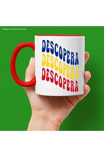 StoryGift Romania The Word Discover Mug, in the Colors of the Romanian Flag, Red, Yellow, Blue,, With,STG.