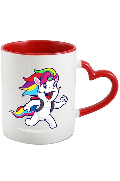 StoryGift Romania Cana Cu Unicorn, Elev, Student, Ghiozdan, Alergare, Multicolor 330 Ml, Ceramica , Cu Maner Inim Stg