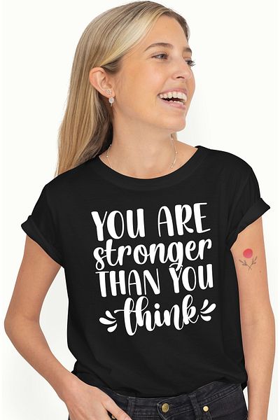StoryGift Romania Tricou Femei Cu Mesaj Motivational "you Are Stronger Than You Think" - Esti Mai Blk_l