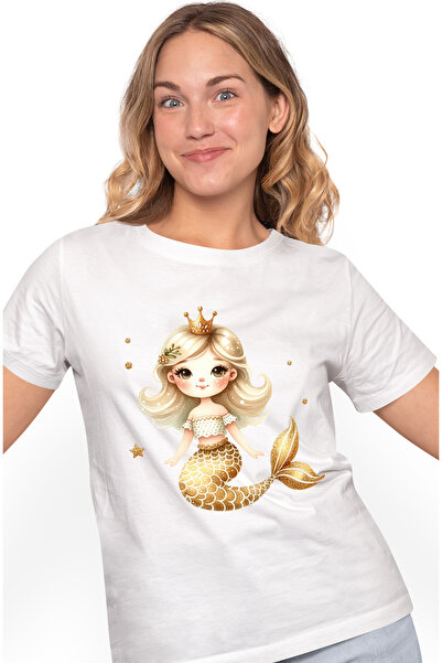 StoryGift Romania Tricou Femei Cu Mica Sirena, Ilustratie, Blonda, Coronita, ...
