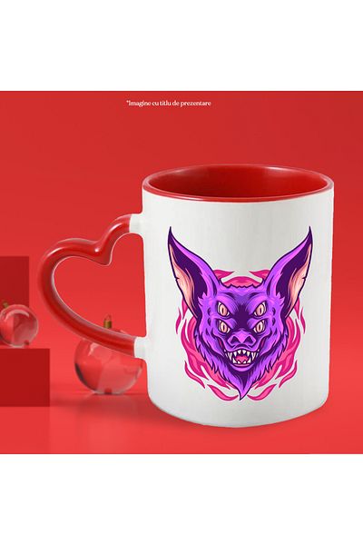 StoryGift Romania Cana Cu Cap De Liliac, Monstru, Flacari, Ochi, Colti, Horror, Multicolor 330 Ml,, Cu ,stg