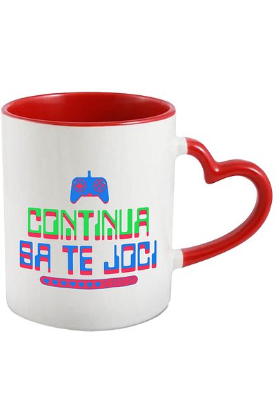 StoryGift Romania Mug with Video Game Style Text Keep Playing PS Controller Digital World, Ceramic, With Heart Handle