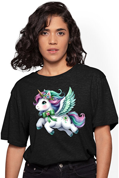 StoryGift Romania Tricou Femei Cu Un Unicorn Cu Aripi, Ilustratie, Flori, Tri...