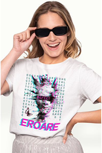 StoryGift Romania Tricou Femei Femeie Robot Arta Abstracta Defect. Eroare Cu Imprimeu Pe Fata, 100 Wht_l