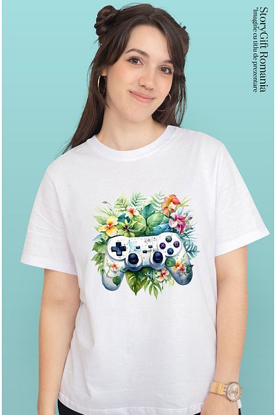 StoryGift Romania Women's T-Shirt With An Old Controller, Illustration, Retro Style, Old, Flowers, Plant Wht_xs