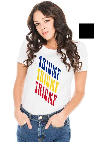 StoryGift Romania Tricou Femei Cuvantul Triumf, In Culorile Steagului Romaniei, Rosu, Galben, Alba Wht_l
