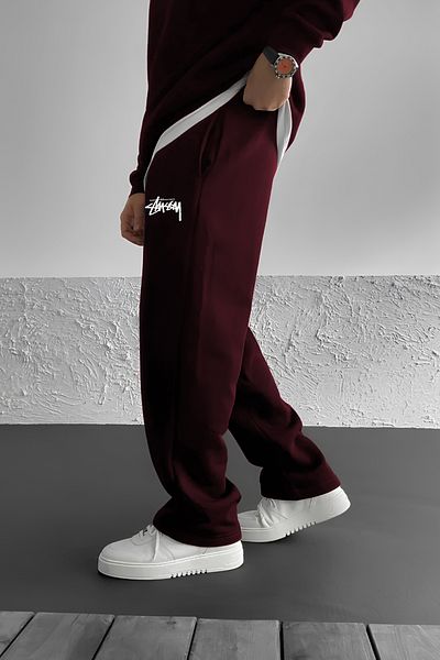 THE RULE Stüssy εμπριμέ φαρδύ καλοκαιρινό 3 νήμα Loose εφαρμογή ίσιο πόδι Εποχιακό μπορντό παντελόνι φούτερ RF0510