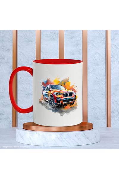 StoryGift Romania Mug With Car, Wheels, Paint, Watercolor, BMW, Brand, Multicolor 330 ml, Ceramic, With ,STG