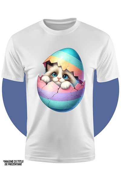 StoryGift Romania Tricou Copii Cu O Pisicuta Birmaneza Care Iese Dintr-un Ou Spart, Ilustratie, Pentru Iubit