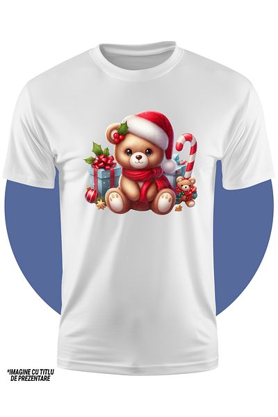 StoryGift Romania Tricou Copii Cu Un Ursulet De Plus, Ilustratie, Veselie, Caciula De Craciun, Fular, Vasc,