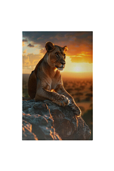 StoryGift Romania Tablou Canvas: Leoaică La Apus Pe Stâncă Privește În Zare- ...