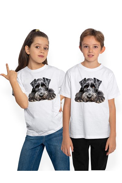 StoryGift Romania Tricou Copii Cu Un Caine Negru Blanos, Ilustratie, Fata Trista, Grija, Pentru Iubitorii De