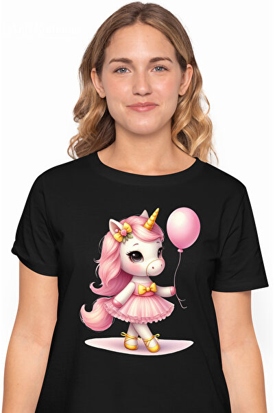 StoryGift Romania Tricou Femei Cu Un Unicorn Care Tine Un Balon Roz, Ilustrat...