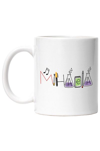 StoryGift Romania Cana Cu Numele Mihaela, Scoala, Chimie, Materii, Algebra, Geometrie, 330ml, Cera, Cu Maner Alb Stg