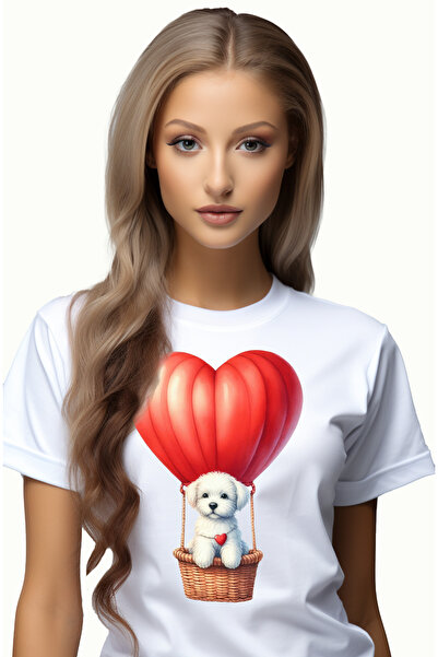 StoryGift Romania Tricou Femei Cu Un Catel Care Zboara Cu Un Balon Cu Aer Cal...