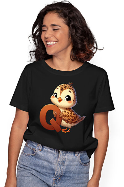 StoryGift Romania Tricou Femei Cu Pasare Cu Litera "q", Ilustratie, Pentru Co...