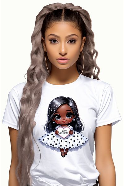 StoryGift Romania Tricou Femei Cu O Fetita De Culoare Care Tine O Inimioara Pe Care Scrie "happy V Wht_l