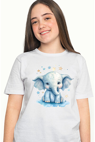 StoryGift Romania Tricou Femei Cu Un Elefant Vesel, Ilustratie, Stelute, Noap...