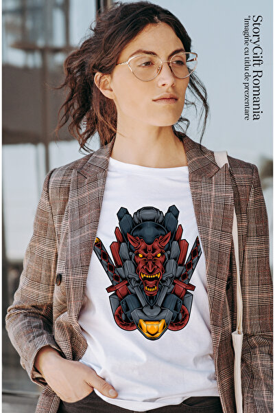 StoryGift Romania Tricou Femei Cu Demon, Robot, Mecha, Sabii, Coarne, Cyberpunk, Multicolor Cu Im Wht_m