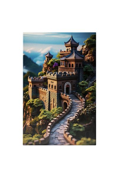 StoryGift Romania Canvas Painting: View Lego Game Style Model Fortress on Stone Mountain Digital Painting
