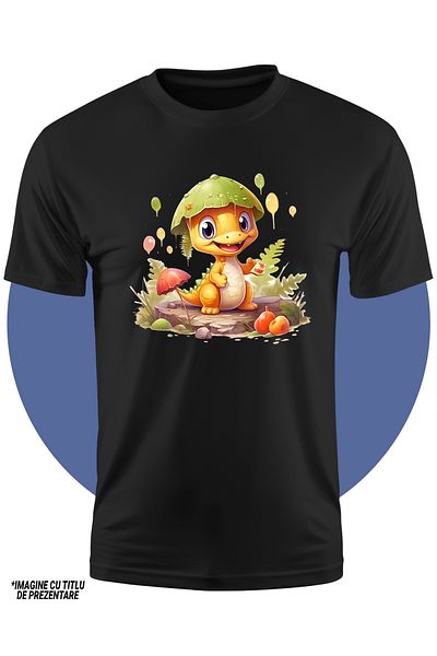 StoryGift Romania Tricou Copii Cu Un Dinozaur Galben, Micut, Ilustratie, Vesel, Plante, Frunze, Natura, Pete