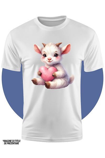StoryGift Romania Tricou Copii Cu Un Ied Imbujorat, Timid, Ilustratie, Tine O Inima In Brate, Cadou, Recunos